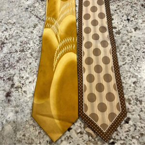 Enzo Brunatti Milano New York 100% Silk Neck Tie Lot Of 2 Gold Brown Yellow
